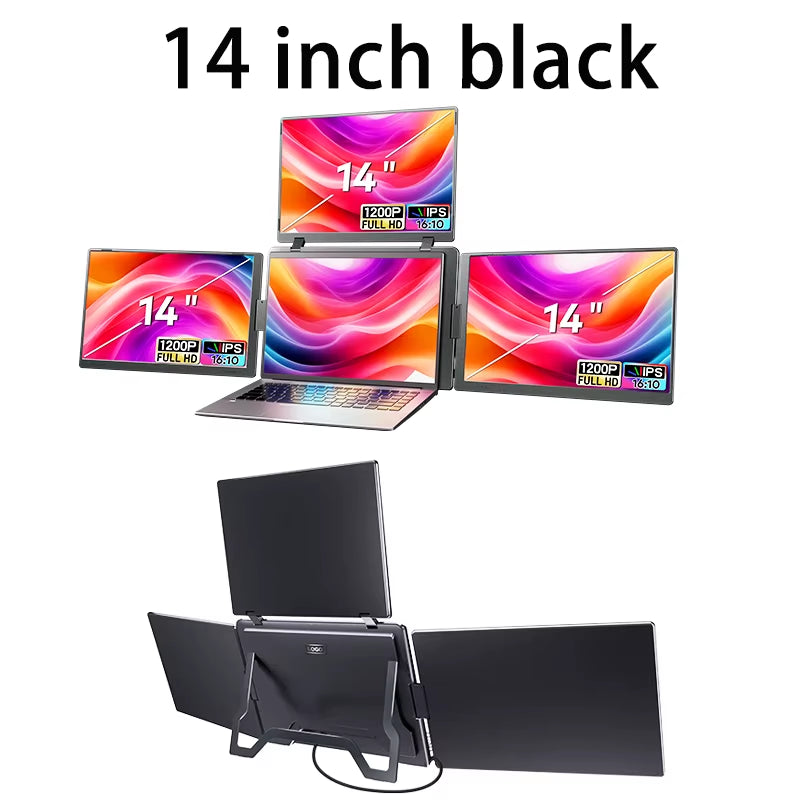 16 Inch Portable Triple Screen LCD Backlit Monitor FHD Display Secondary Extender for Notebook with Single Cable Connection