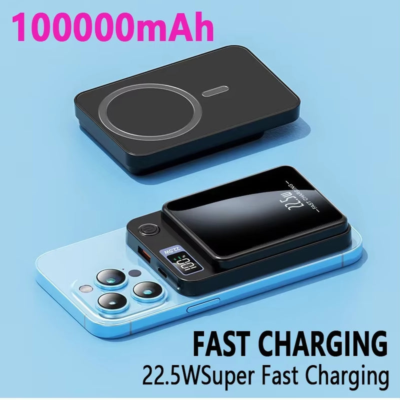 100000Mah Power Bank Magnetic Wireless 22.5W Ultra Capacity Super Fast Charging Magnetic Power Bank for Iphone15 Samsung Xiaomi.