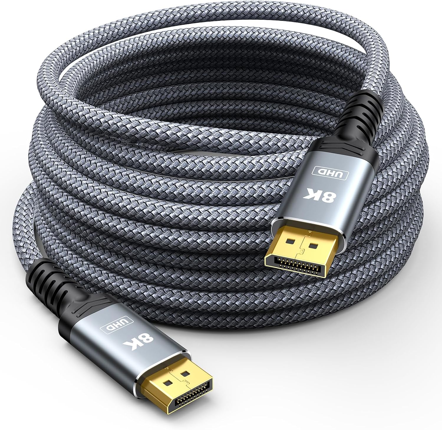 8K Displayport Cable 1.4, VESA Certified 6.6FT DP Cord (8K@60Hz, 4K@144Hz, 2K@240Hz), 32.4Gbps Display Port Cable for Gaming Monitor, Graphic, PC, HDR/HDCP 2.2/Freesync/G-Sync, Braided, Grey