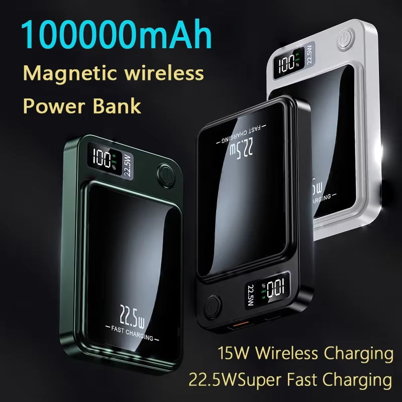 100000Mah Power Bank Magnetic Wireless 22.5W Ultra Capacity Super Fast Charging Magnetic Power Bank for Iphone15 Samsung Xiaomi.