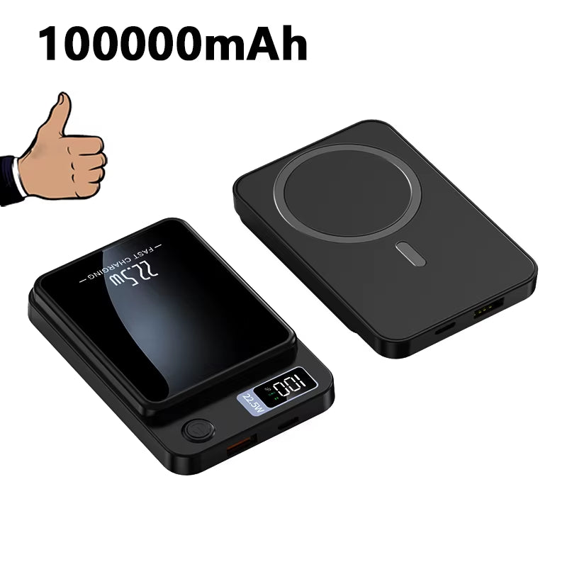 100000Mah Power Bank Magnetic Wireless 22.5W Ultra Capacity Super Fast Charging Magnetic Power Bank for Iphone15 Samsung Xiaomi.