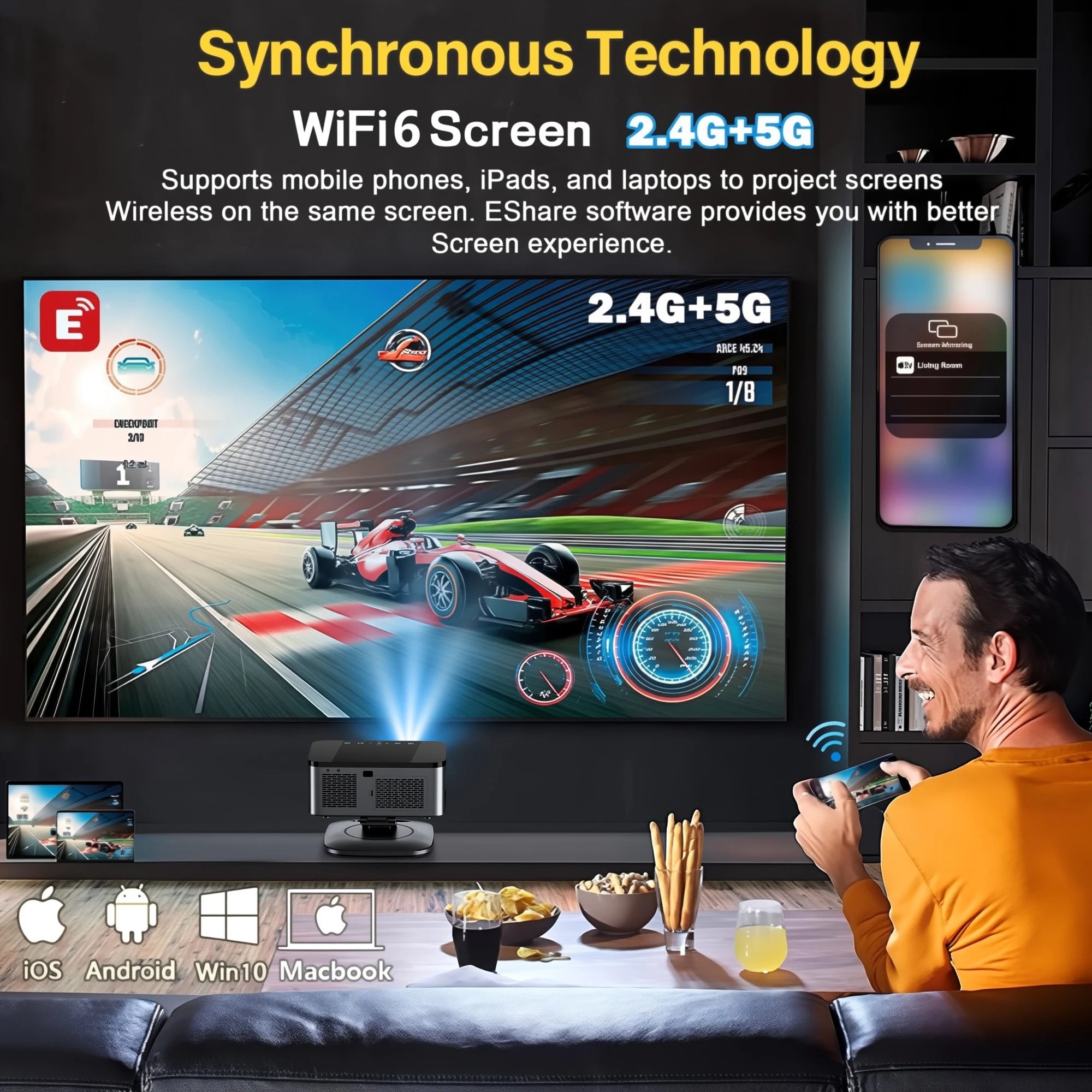 2025 Laser TOF Focus Projector 45000Lumens Moive Daylight Projector Portable 4K Android 12.0 LED Projector WIFI6/20MS