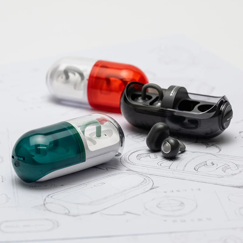 PILL OWS Open Ear Headphones Bluetooth 6.0 Hanging Earphones IPX4 Open Ear Clip Wireless Earbuds Built-In AI ENC Pill
