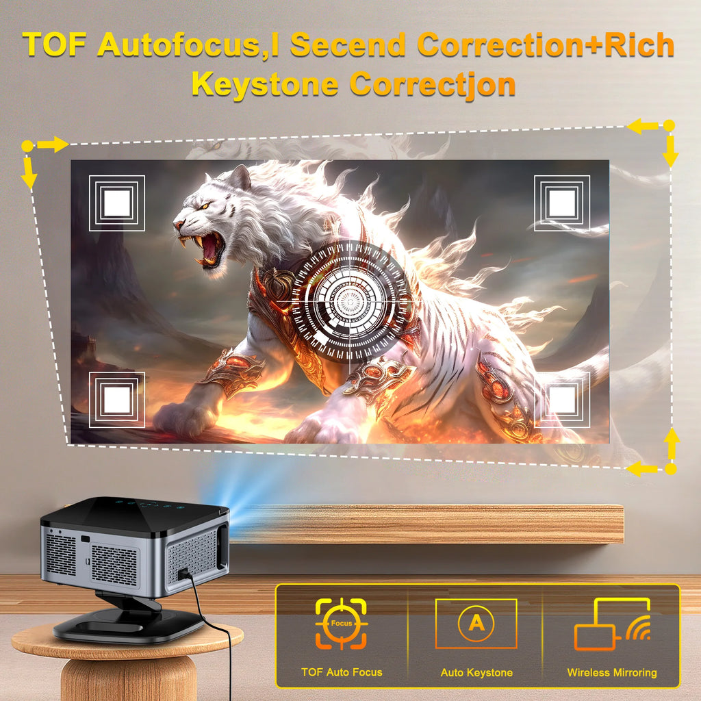2025 Laser TOF Focus Projector 45000Lumens Moive Daylight Projector Portable 4K Android 12.0 LED Projector WIFI6/20MS
