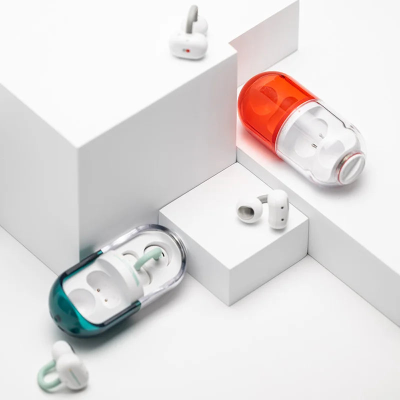 PILL OWS Open Ear Headphones Bluetooth 6.0 Hanging Earphones IPX4 Open Ear Clip Wireless Earbuds Built-In AI ENC Pill