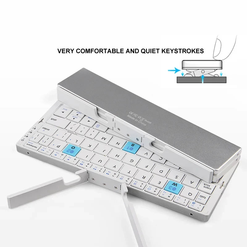BOW Mini Folding Bluetooth Keyboard Wireless Keypad Support3 Devices with Stand Rechargeable Foldable Keyboard for Phone Tablet