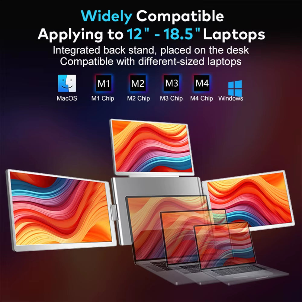16 Inch Portable Triple Screen LCD Backlit Monitor FHD Display Secondary Extender for Notebook with Single Cable Connection