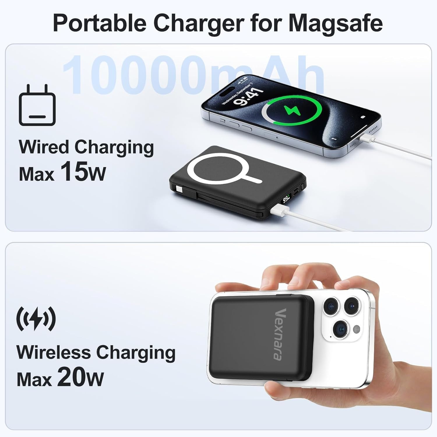 For Magsafe Power Bank, 10000Mah Magnetic Power Bank with USB-C Cable and PD 20W USB C Fast Charging LED Display, Wireless Portable Charger for Iphone 17/16/15/14/13/12/Pro/Pro Max