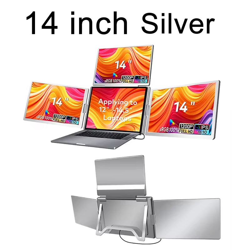16 Inch Portable Triple Screen LCD Backlit Monitor FHD Display Secondary Extender for Notebook with Single Cable Connection