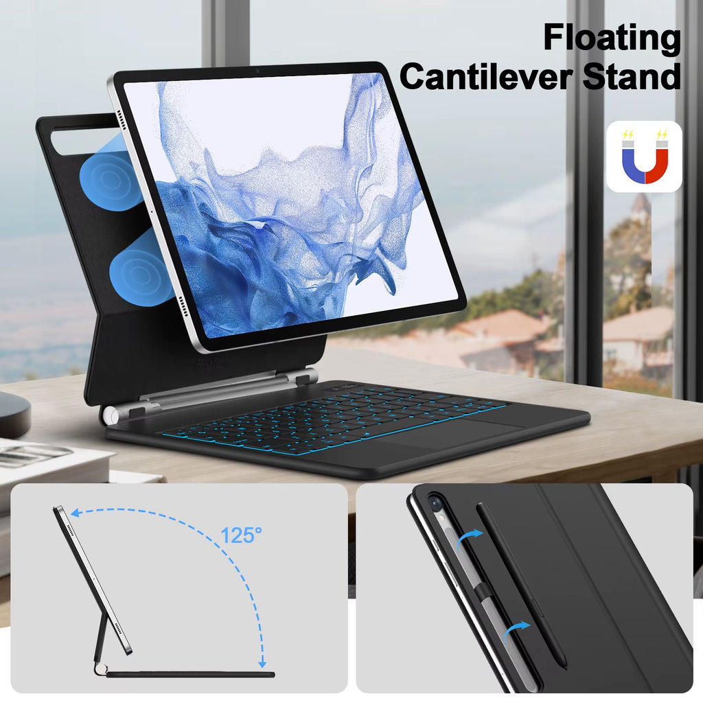 Magic Keyboard for  Galaxy Tab S11 S10 plus S10 Lite S8 S9 S7 FE 11 12.4 Inch Trackpad Backlit Floating with Pen Holder
