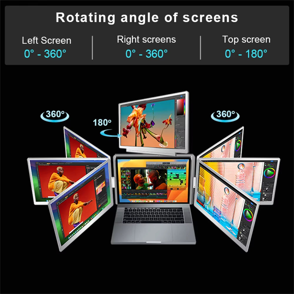 16 Inch Portable Triple Screen LCD Backlit Monitor FHD Display Secondary Extender for Notebook with Single Cable Connection