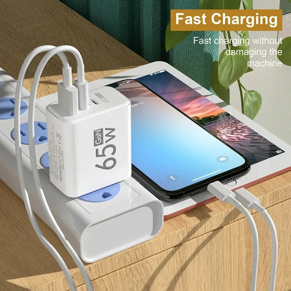 65W Gan Fast Charging USB PD Type-C Multi-Port Mobile Phone Adapter for Iphone 15 Pro Max Samsung Xiaomi Huawei Compact High-S